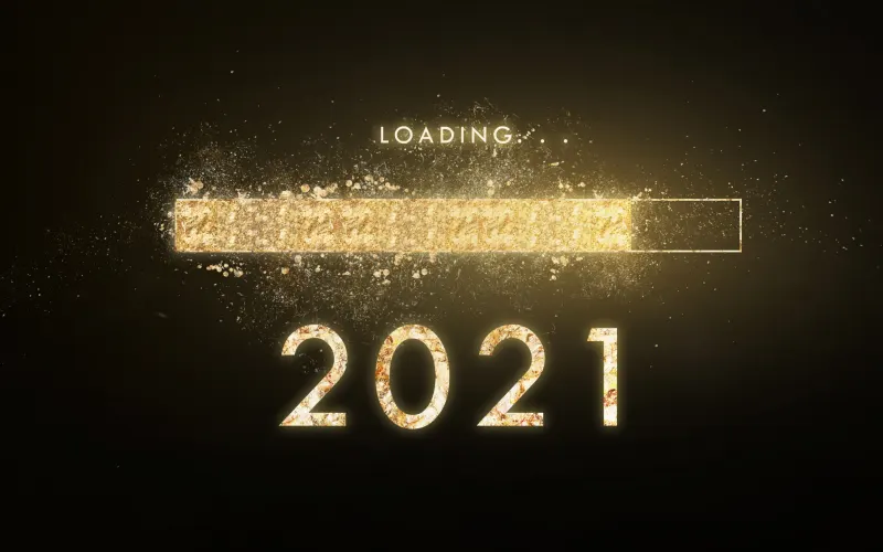 Progress bar loading up with words 2021 below